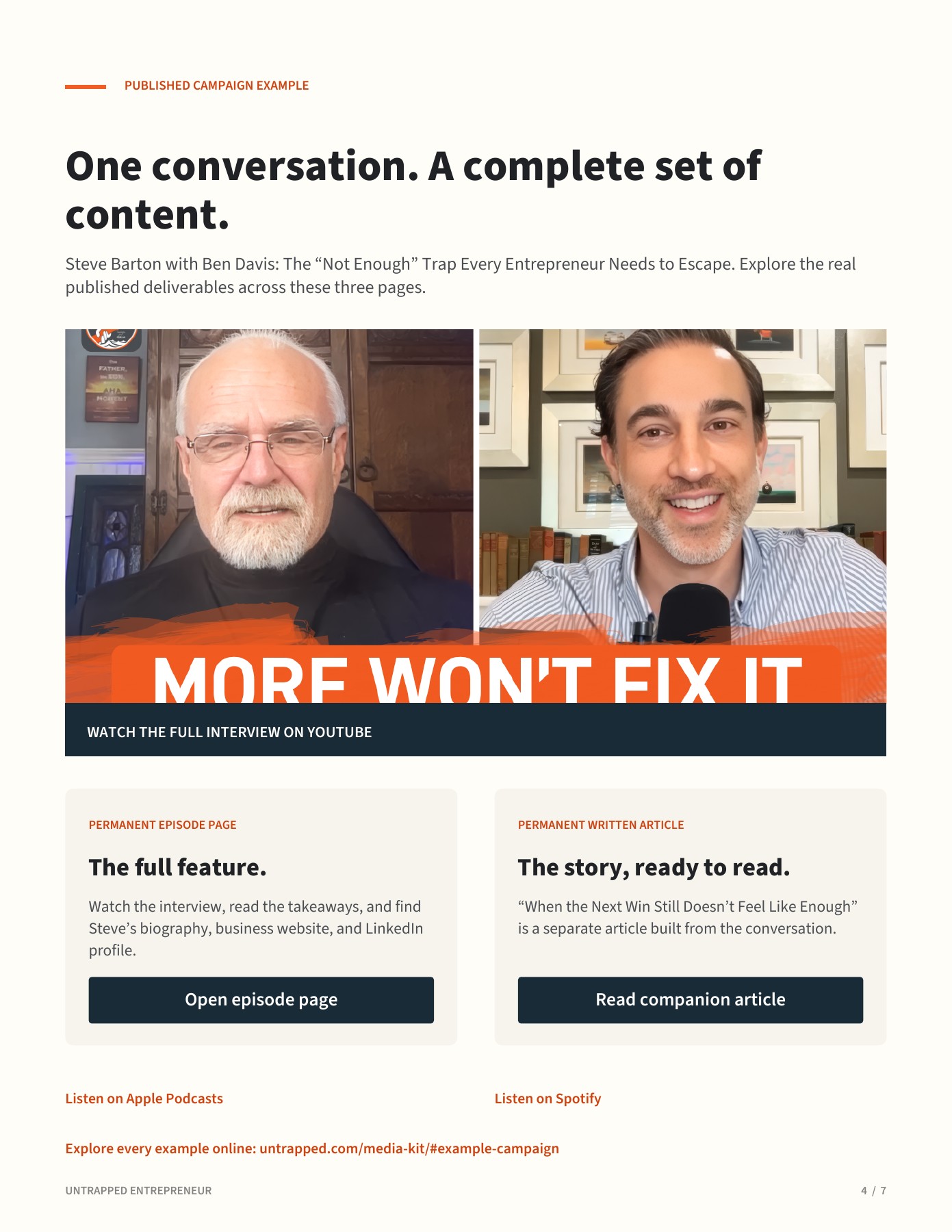 Media kit page 4: Campaign example: episode and article. Full text is available below the preview.